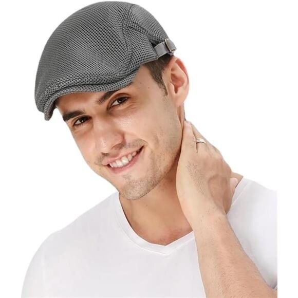 Mens Breathable Mesh Summer Hat Adjustable Newsboy Beret Ivy Cap Cabbie Flat - Picture 2 of 8